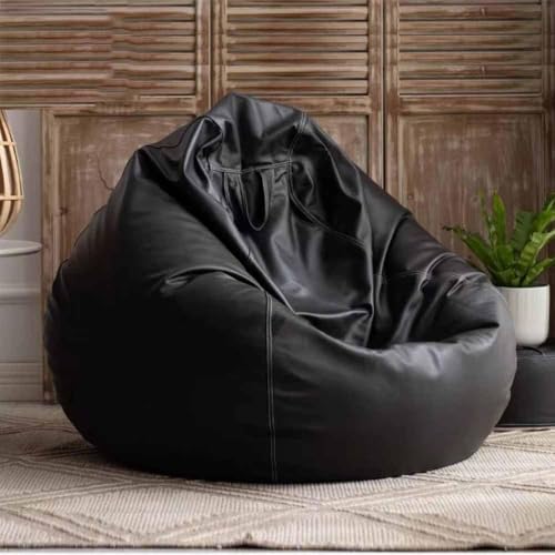Image of 4XL Premium Faux Leather Bean Bag Cover Tear Drop Shape with Handle (Without Beans) Large Bean Bag Sofa Chair Cover for Adults & Kids Comfortable Seating for Living Room & Bedroom