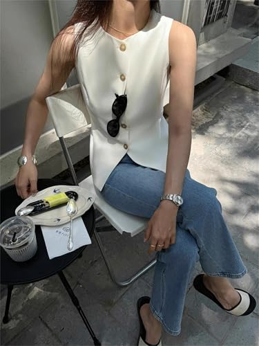 Efficieint Women's Formal Button Round Neck Sleeveless Suit Vest, Button-Down Business Jacket Blazer Vest for Women4