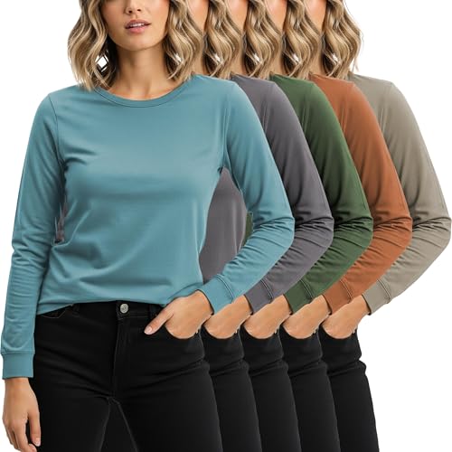 Sexy Basics Women's Cotton Stretch Athletic T-Shirt | Long Sleeve Tops |Multi Packs Colors