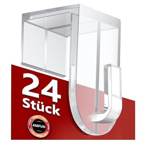 AMFUN Fensterhaken, 24 Stück Fenster Aufhänger, Transparente Türhaken Für Fenster bis maximal 17 mm Falzmaß geeignet, Fensterhaken zum Einhängen für Fensterdeko,35x17 mm