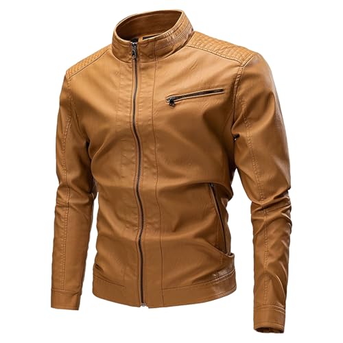 Blouson de moto DGKaxiyaHM en similicuir avec col montant zippé protecteur