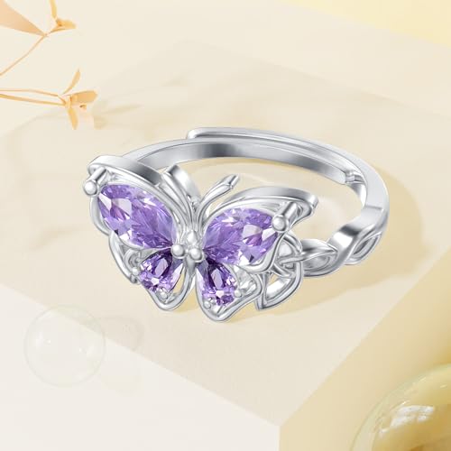 Image of Bee /Butterfly /Mustard Seed /Hummingbird /Cat /Rainbow Adjustable Ring for Women 925 Sterling Silver Spoon Rings for Women Size Fits Most People