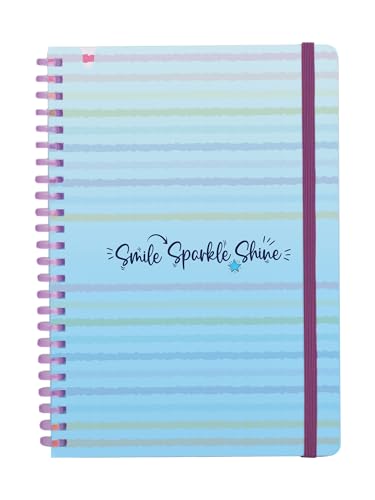 Image of DOODLE A5 Notebook with Soft Spiral Wiro, Elastic Band Closure & Pen Holder | Beautifully Printed PP Cover | 160 Pages of Premium Ruled Paper | Perfect for School, College & Office Use - Bright Beam