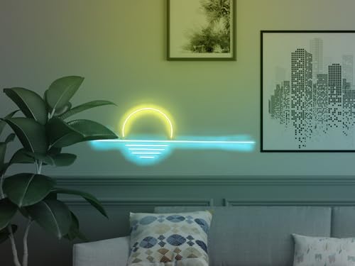 Image of LED Decorative Lights USB Mountains Sunrise Sunset Led Neon Signs Home Decoration Wall Art Holiday Gift Brightness Adjustable 16.5''x9.5''