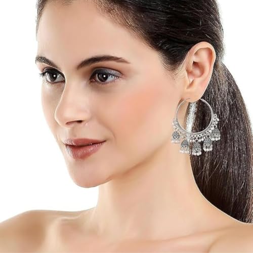 Image of Premium Oxidized Jhumki Earrings for Women | Chunky Long Ghungroo | Bridal Dulhan Temple Jewelry | Anti Tarnish Hypoallergenic Festive Earrings for Navratri, Garba, Dandiya, Diwali ,Wedding