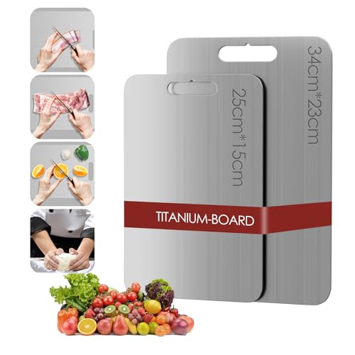Titan Schneidebrett Set – 2-teilig, Doppelseitiges S316Ti Edelstahl, lebensmittelecht & antibakteriell, ideal für Fleisch, Brot, Gemüse & Obst – langlebig & messerschonend