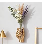 Gold Wall Hand Vase,Vintage Art Decor,Life-Size Hand Sculpture with Glass Test Tube Vase,Unique W...