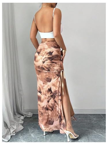 Women's Leopard Bodycon Skirts Vintage Cheetah Drawstring Split Thigh Long Skirt2