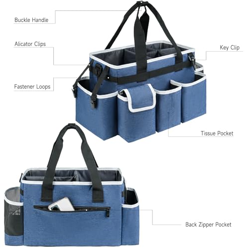 Cleaning Caddy,Cleaning Bag for Housekeepers,Cleaning Supplies Organizer with Handle,Blue