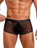 ohmydear Boxer Homme Sexy Transparent Caleçon en Mesh avec Ceinture Élastique Boxers Hipster Ajustés Losange Mini Short Grande Taille sous Vêtements Tenue Sissy Lingerie Boxershorts