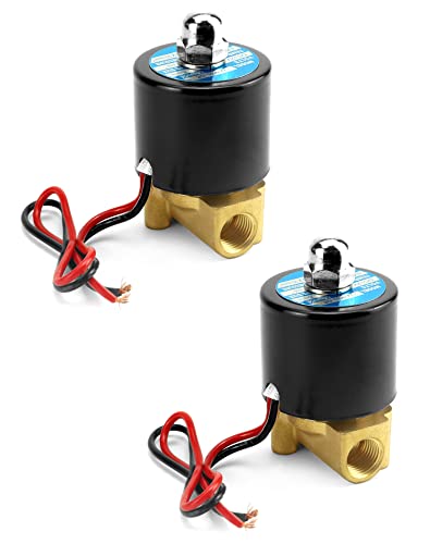 QWORK 1/4" NPT Brass Electric Solenoid Valve 12VDC Normally Closed - 2 Pack Suitable for Water, Air, Gas, Fuel, and Oil with VITON Gasket