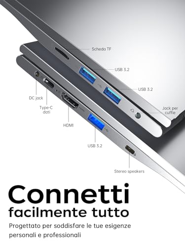 ACEMAIGC PC Portatile 17,3 Pollici 4300U,Fino a 3,7 GHz,16GB DDR4 512GB SSD,Computer Portatile con Tastiera Italiana,Notebook 17 Pollici,Batteria 5500 MAh,BT5.0,WiFi,180° pieghevole,Argento - Notebook - Immagine 7