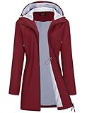 TCOT Rain Jackets for Women Waterproof Raincoat Long Hooded Trench Coats Lined Windbreaker Hiking Travel Jackets Red L