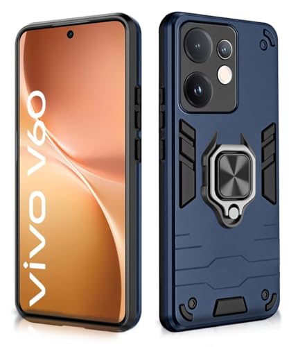 Image of WOW IMAGINE Shock Proof Back Case Mobile Cover for Vivo V60 5G | V60e 5G | Vivo T4 Pro 5G | Back Cover Case (Tough Armor | Hybrid PC + TPU | Ring Holder & in-Built Kickstand | Blue)