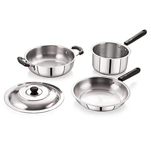 BMS Lifestyle 4-Piece Induction Friendly Stainless Steel Cookware Set, Silver