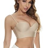 sealsea Longline Strapless Bra for Women Underwire Push up Bustier Bra Convertible Backless Bra Nude