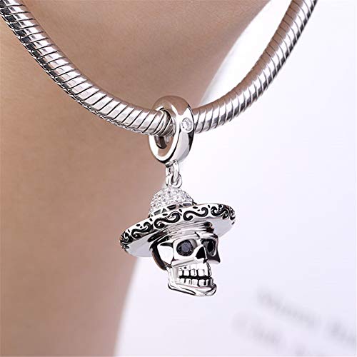 Image of GNOCE Skull Pendant Charm Silver Dangle Charms Bead fit Bracelet /Necklace Jewelry Gift for Women Men