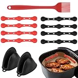 11 pezzi magneti per carta forno Airfryer, include 8 magneti (12 cm), 1 pinzetta e 2 guanti silicone. Adatto per Airfryer a cesto singolo e doppio