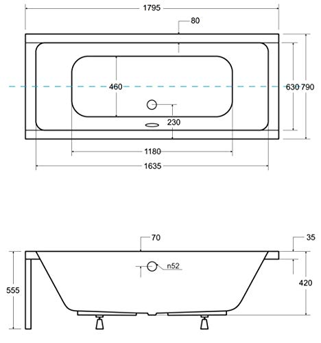 VBChome Badewanne 180x80 cm Acryl Rechteckig – Set mit Styroporträger, Ablaufgarnitur Chrom & Siphon – Modernes Design, Weiß, für 2 Personen