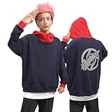 DAZCOS Itadori Hoodie Mens Anime Print Pattern Hooded Pullover Sweatshirt Cosplay Costume (US, Alpha, Medium, Regular, Regular, Red Blue)