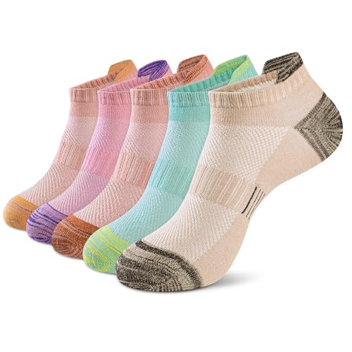Image of Womens No Show Cushioned Ankle Socks For Running Hiking Low Cut Athletic Socks, Size 5-14, 5 Pairs