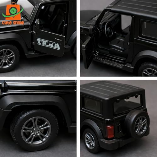 Image of 1:32 Scale DieCast Metal Pull Back Action Openable Doors Tharr /Rock Car Toy 4x4 Mahindraa Premium Car Toy with Lights and Music for Kids Realistic Miniature Model Vehicle for Return Gift Ages 2+