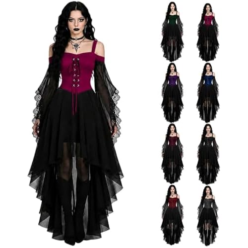 Witch Costume Women Halloween Dresses 2026 Adult Renaissance Medieval Vampire Butterfly Sleeve Mesh Gothic Outfits