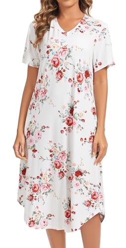 Image of Kabento Nightgowns for Women Cotton Short Sleeve Long Night Gowns with Pockets