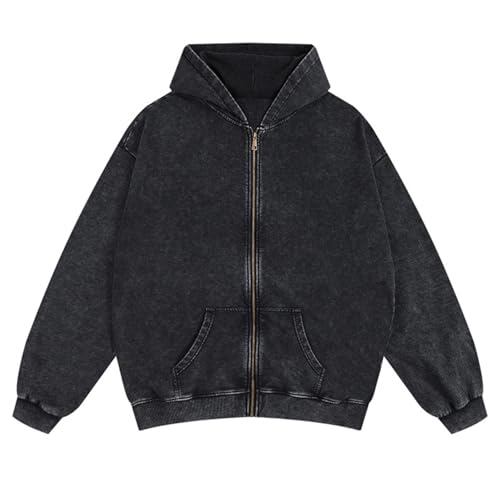Mens Zip Up Hoodie Women Full Zip Hoodies Vintage Acid Wash Oversized Sweatshirts Hooded Sweatshirt Streetwear