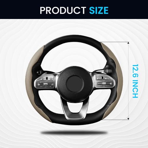 Image of KINGSWAY Premium PU Leatherette Beige Steering Wheel Grip Cover Compatible with Morris Garages (MG) Comet EV (2023 Onwards) - Universal Use and Non-Slip Car Interior Accessories, Set of 2 Pieces
