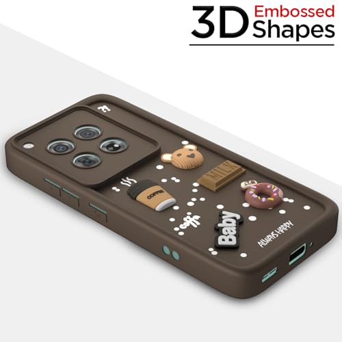 Image of Outlouders Back Cover for OnePlus 12 5G | 3D Cartoon Bear Cute Fun Silicone Full Body Protection Bumper Case (Brown)
