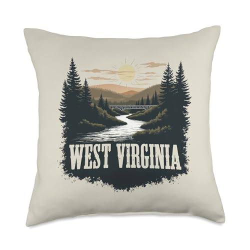 Retro West Virginia Landscape Vintage Souvenir Throw Pillow
