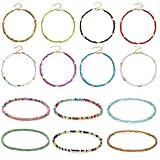 Mitibet 14 Pcs Woven Friendship Bracelets for Women Men, Boho Beaded Anklet, Handmade String Ankle Chains, Adjustable Rope Wristband, Summer Beach Accessories, Waterproof Braided Cord, Colorful Jewelr