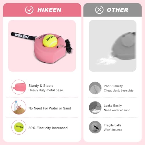 Image of Hikeen Premium Tennis Trainer Rebound with Metal Base,Portable Solo Tennis Trainer Set with 3 Highly Elastic String Balls,Tennis Practice Equipment for Adult Kids an Beginners