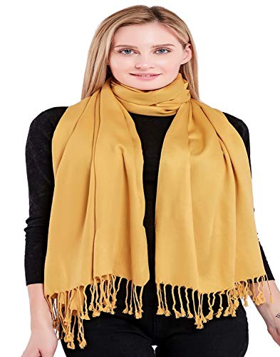 CJ Apparel Gold Brown Solid Color Tassels Design Nepalese Shawl Scarf Wrap Stole Throw Head Wrap Pashmina Hand Made in Nepal New4