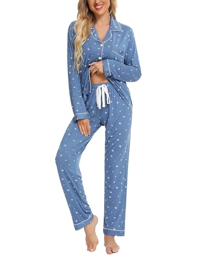 Image of Pjmlifecoco Pajamas Set Long Sleeve Womens Button Down Sleepwear Two Piece Nightwear Soft Pj Lounge Sets S-XXL