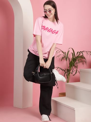 Image of Preneum Women's Cotton Cool Graphic Printed Baggy Fit Drop-Shoulder Sleeves Cotton Oversized T-Shirt