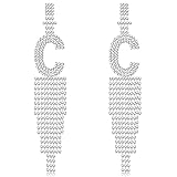 Ronglry Rhinestone Initial Earrings for Women Clear Rhinestone Crystal Tassel Statement Earrings Sil
