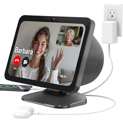 PlusAcc Stand for Show 8 (3rd Gen) - Adjustable Tilt Table Holder with 2 Charging Ports (USB-C & USB-A), Magnetic Station Accessories for Charge Cellphones and Earbuds, Non-Slip Base (Black) Cover