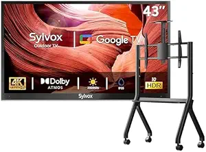 SYLVOX Outdoor TV with Rolling Stand, 43 inch 2000 Nit Full Sun Smart TVs