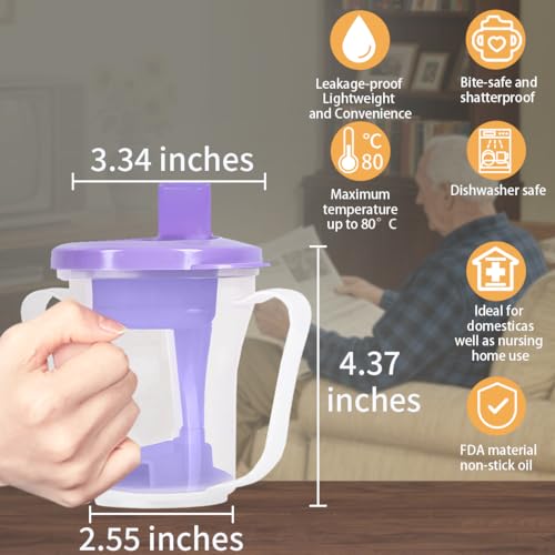Image of Dysphagia Regulating Drinking Cup, Prevent Choking for Dysphagia /Dementia /Elderly,Dispenses 5~10cc or 10~15cc of Liquid Each time,Spill-Proof (Purple-Pack of 1 Count)