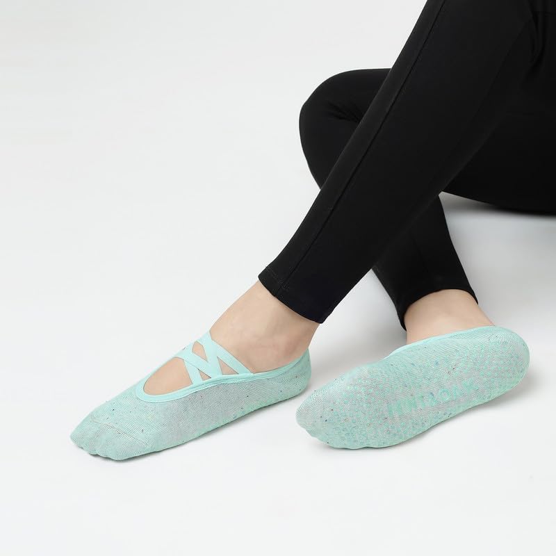 Image of Mint & Oak Pilates Socks with Grips for Women, Ankle Length Non-Slip Yoga Socks, Cotton Ideal For Yoga, Pilates, Gym, Workout, Cute Women's Gift