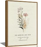 Framed Christian Floral Scripture Canvas Wall Art Boho Bible Inspirational Picture Wall Decor His Mercies Are New Every Morning Poster Print Artwork for Prayer Room Church Study Living Room Home Decoration