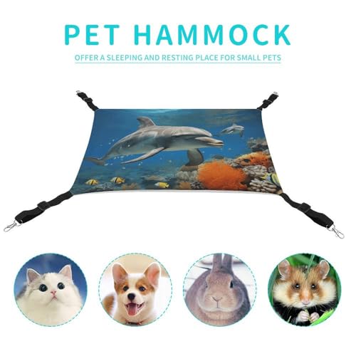Hamac à suspendre pour chat bleu à dauphins, lit doux petits animaux