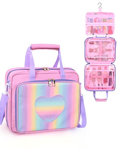 ZOMICE Doll Carrying Case Compatible with Barbie 1012 Inch Dolls Large Capacity Doll Storage Organizer Bag with Compartments for Mini Dolls Clothes and Accessories Pink (Bag Only)