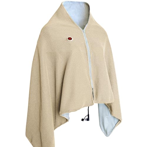 sesameless Portable Heated Blanket Shawl,Electric Blanket Throw,Cordless Heated Blanket,3 Heating Levels 8 Heating Zones,Fast Heating Shawl Wraps for Women,Cozy Winter Gifts for Mom (Beige)