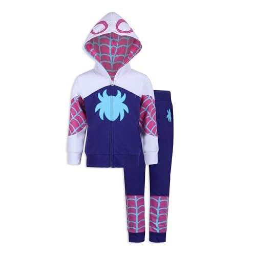 Marvel Girls Spider-Gwen Ghost Spider Zip Up Hooded Sweatshirt and Pants Set for Toddler and Big Kids