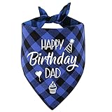 NTKIO Funny Blue Plaid Cotton Pet Dog Bandana, Happy Birthday Dad Dog Scarf Gender Reveal Photo Prop