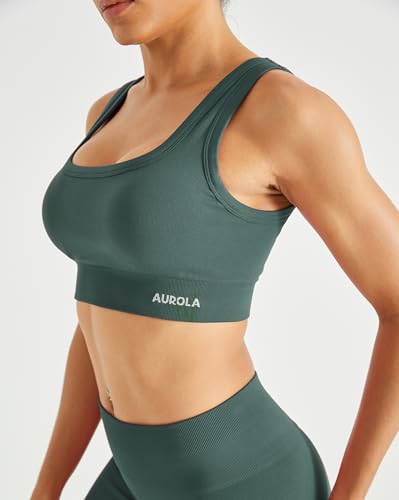 Image of AUROLA Power Womens Square Back Basic Sports Bra - Square Neck Padded Low Impact Yoga Bra Workout Crop Top