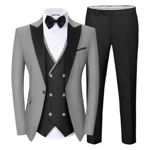 Men Double Breasted Slit Suit 2-Piece Jacket and Pants Wedding Graduation Party Set Gray
